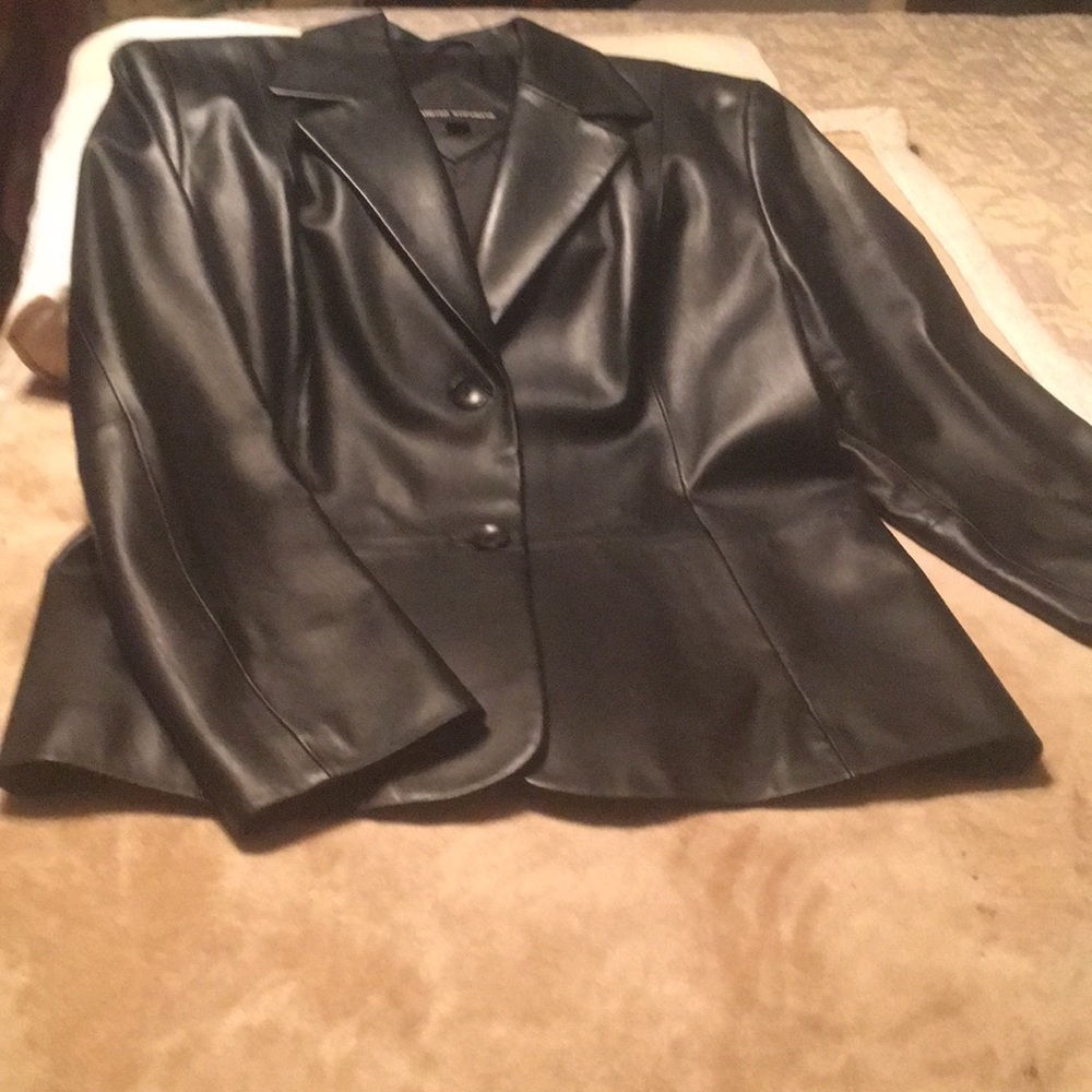 Valerie Stevens Black Leather Jacket Blazer